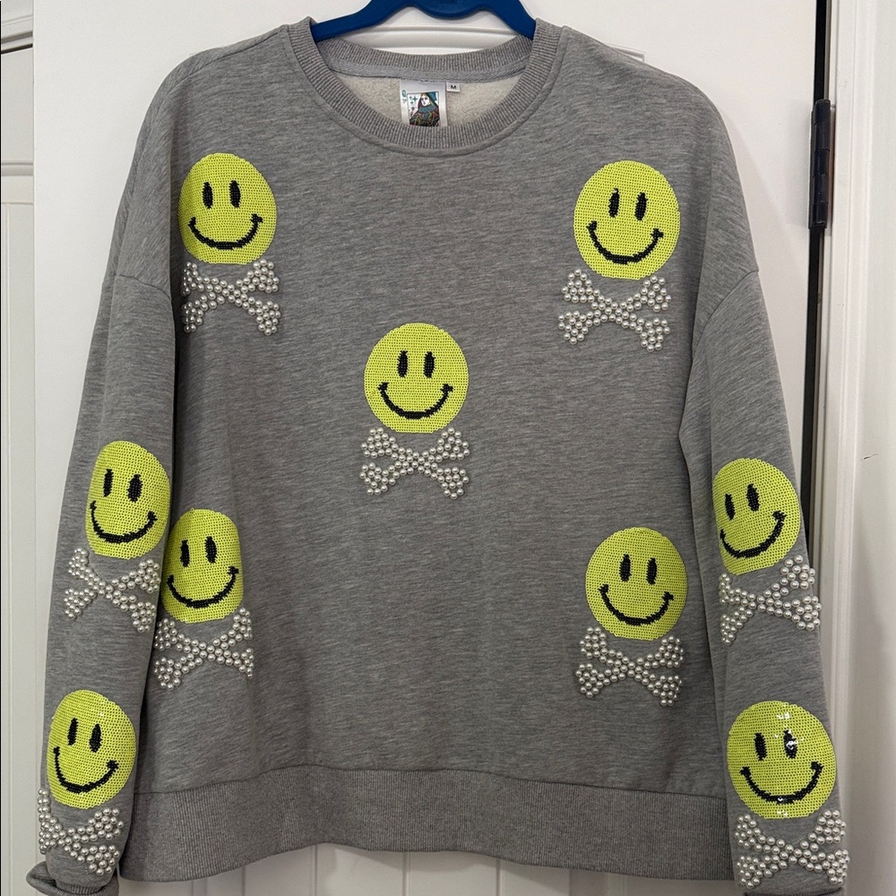 QUEEN OF SPARKLES Heather Gray Sweatshirt with Pearl Detail